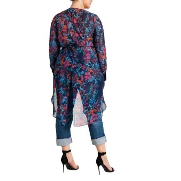 WOMAN'S Plus 3X Standards and Practices Blue Floral High Low Wrap Top Blouse - Picture 2 of 12